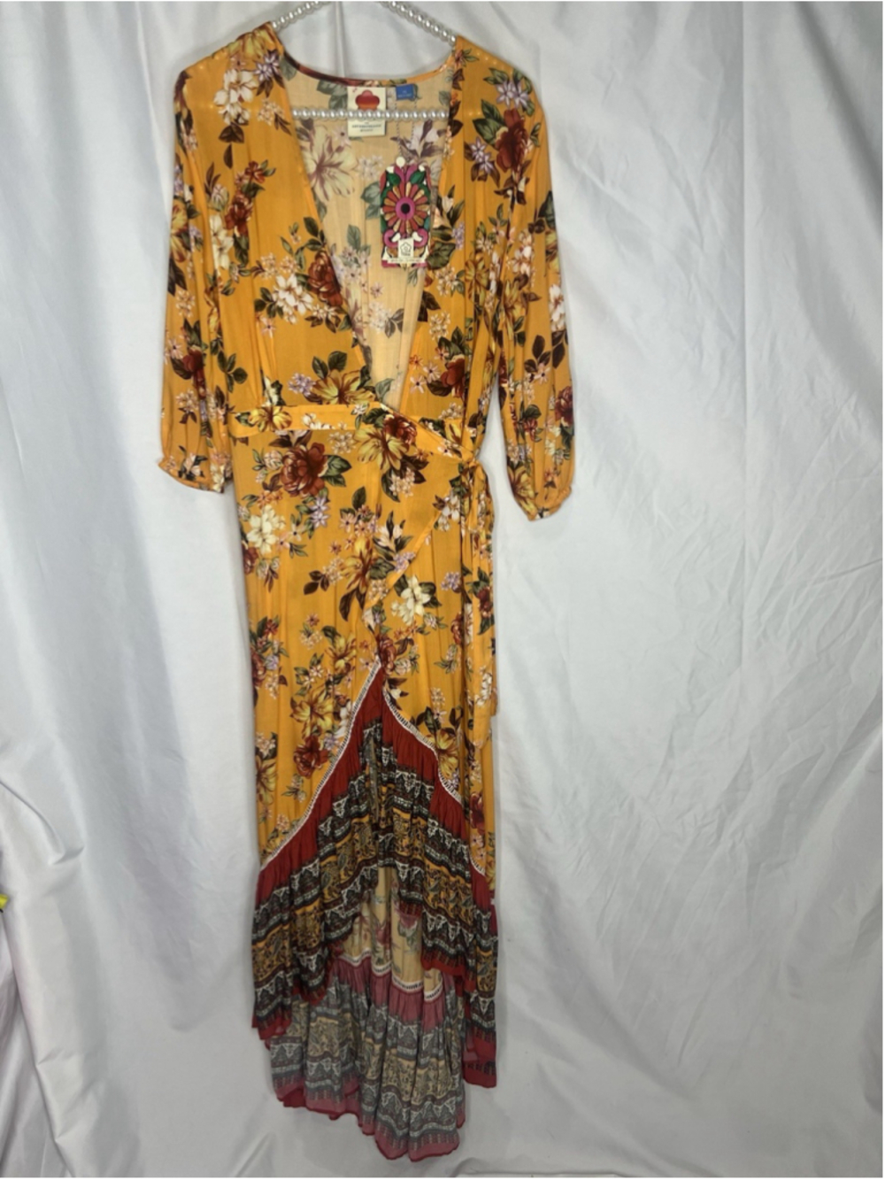 Farm Rio for Anthropologie Soigne Maxi Dress Wrap Dress Boho Tropical XS Floral - Picture 2 of 16